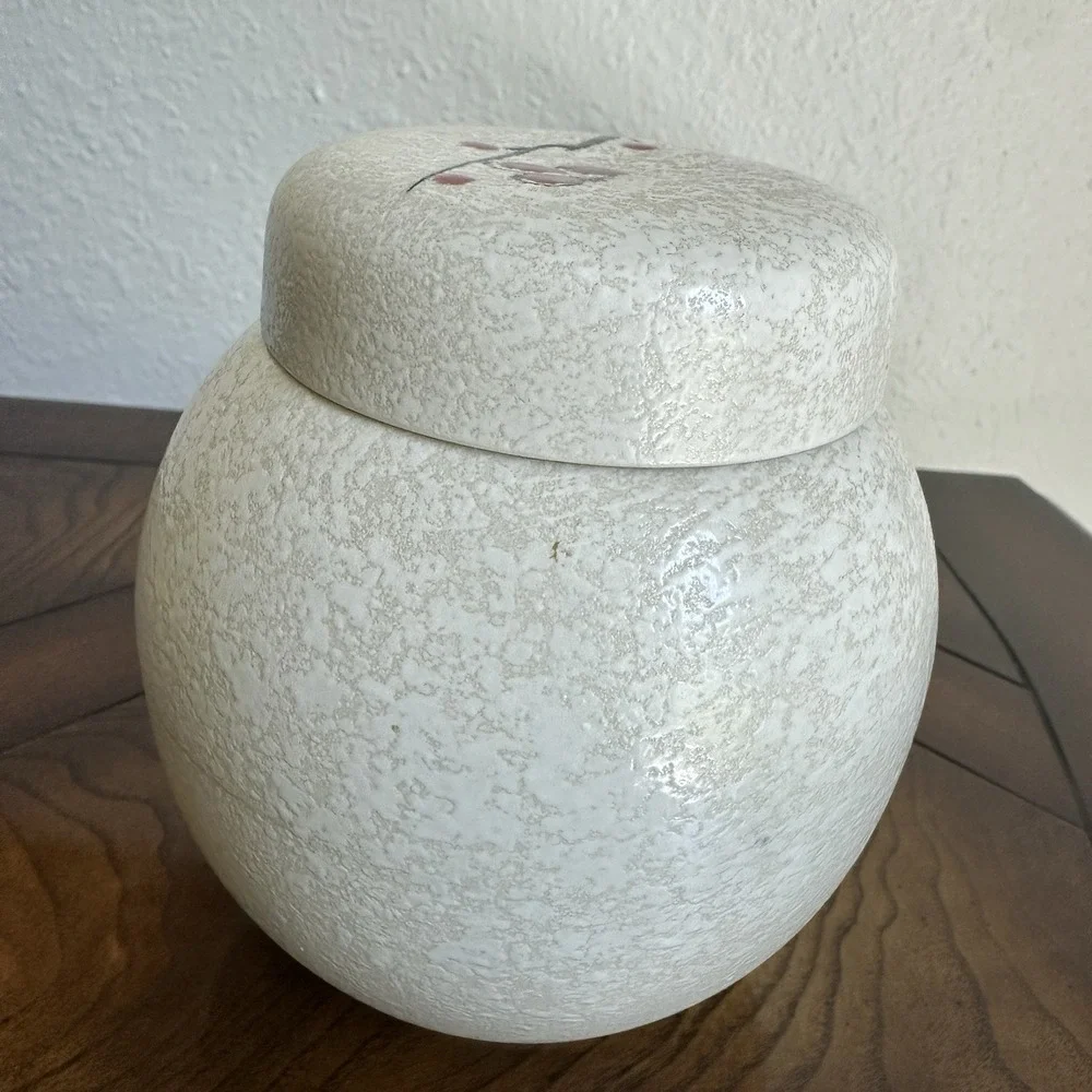 Vintage Ardco Ginger Jar 5.5 Inch Lid Asian Black Red Cherry Blossom Japan EUC